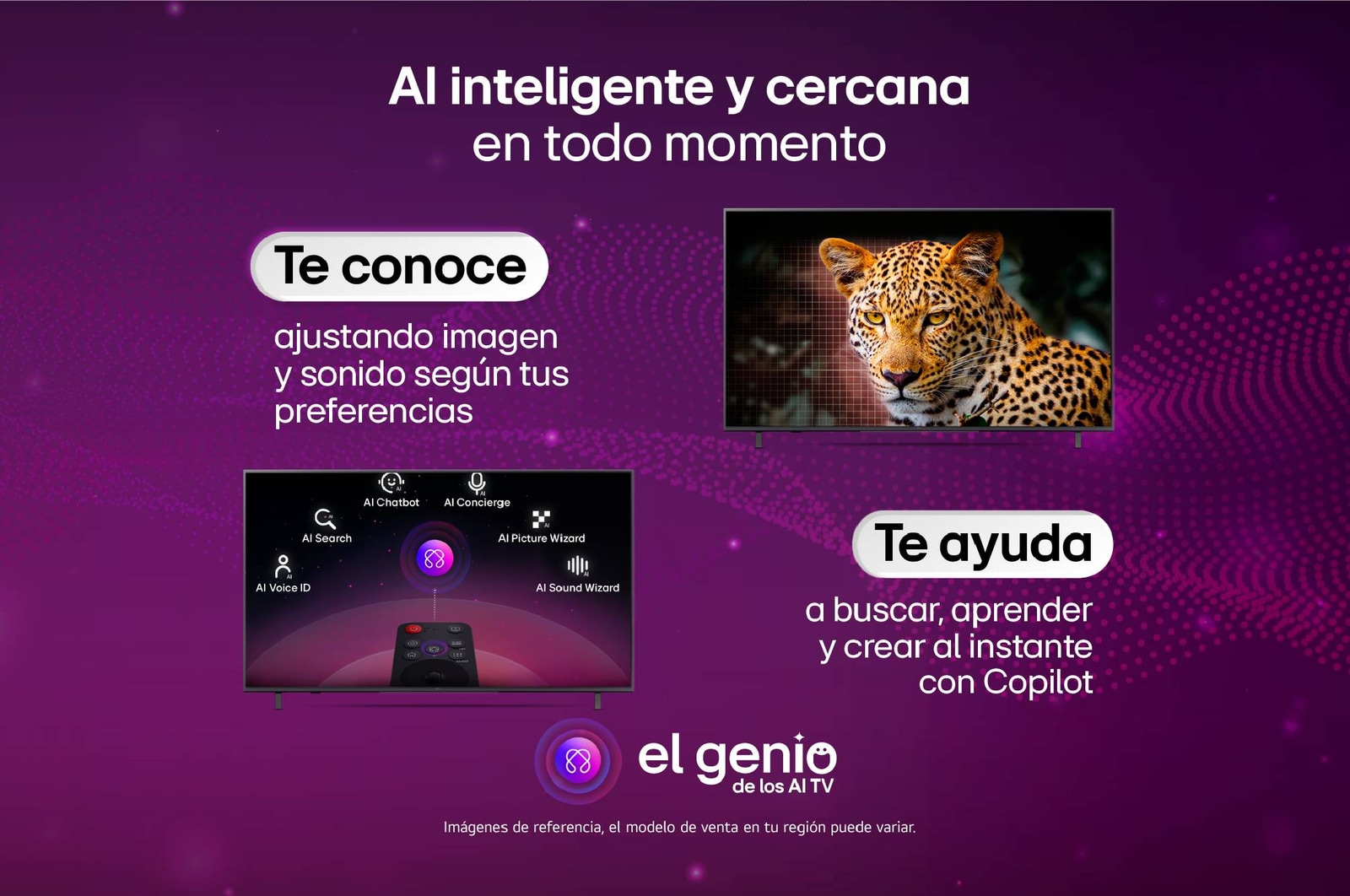 LG NANO 4K UHD AI NU85 permite la superampliación 4K con mapeo dinámico de tonos, mostrando un retrato en primer plano con flores mientras la IA refina cada marco para mejorar la textura de la piel, los detalles finos y el color natural hasta una resolución 4K.