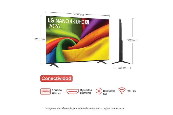 La LG NANO 4K UHD AI NU85 cuenta con AI Hub para la personalización, con un ícono de IA sobre un control remoto rodeado de etiquetas para Multi AI Search, AI Concierge, AI Voice ID con Mi página, AI Chatbot, AI Picture Wizard y AI Sound Wizard.