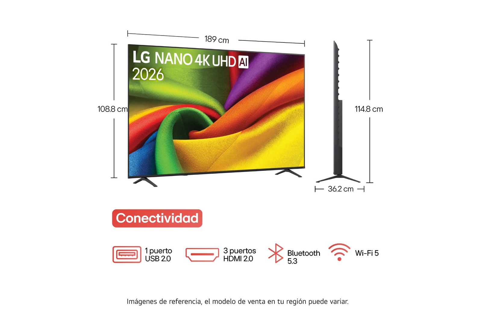 La LG NANO 4K UHD AI NU85 cuenta con AI Hub para la personalización, con un ícono de IA sobre un control remoto rodeado de etiquetas para Multi AI Search, AI Concierge, AI Voice ID con Mi página, AI Chatbot, AI Picture Wizard y AI Sound Wizard.