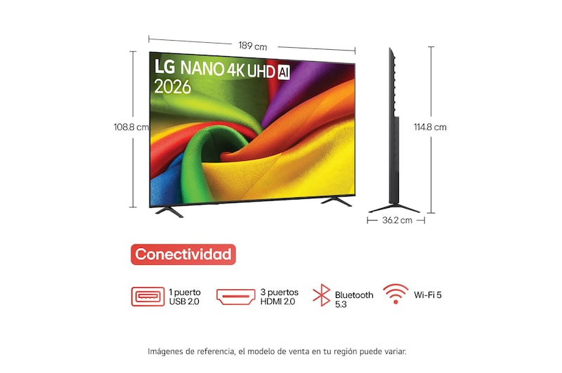 La LG NANO 4K UHD AI NU85 cuenta con AI Hub para la personalización, con un ícono de IA sobre un control remoto rodeado de etiquetas para Multi AI Search, AI Concierge, AI Voice ID con Mi página, AI Chatbot, AI Picture Wizard y AI Sound Wizard.