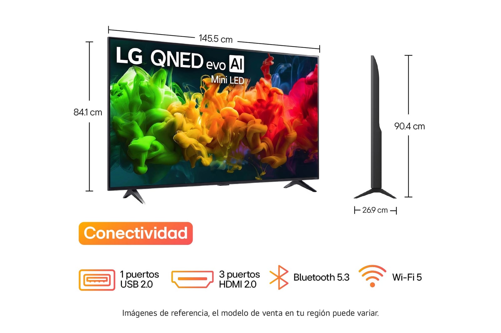 LG QNED evo AI QNED85 Mini LED features AI Hub for personalization, with an AI icon above a remote control surrounded by labels for Multi AI Search, AI Concierge, AI Voice ID with My Page, AI Chatbot, AI Picture Wizard, and AI Sound Wizard.