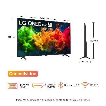 LG QNED evo AI QNED85 Mini LED features AI Hub for personalization, with an AI icon above a remote control surrounded by labels for Multi AI Search, AI Concierge, AI Voice ID with My Page, AI Chatbot, AI Picture Wizard, and AI Sound Wizard.