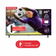 The front view of LG QNED evo AI QNED85 Mini LED, released in 2026, fills the screen with vivid, fluid bursts of multicolored, paint-like motion, as dense clouds of color blend seamlessly across the display.