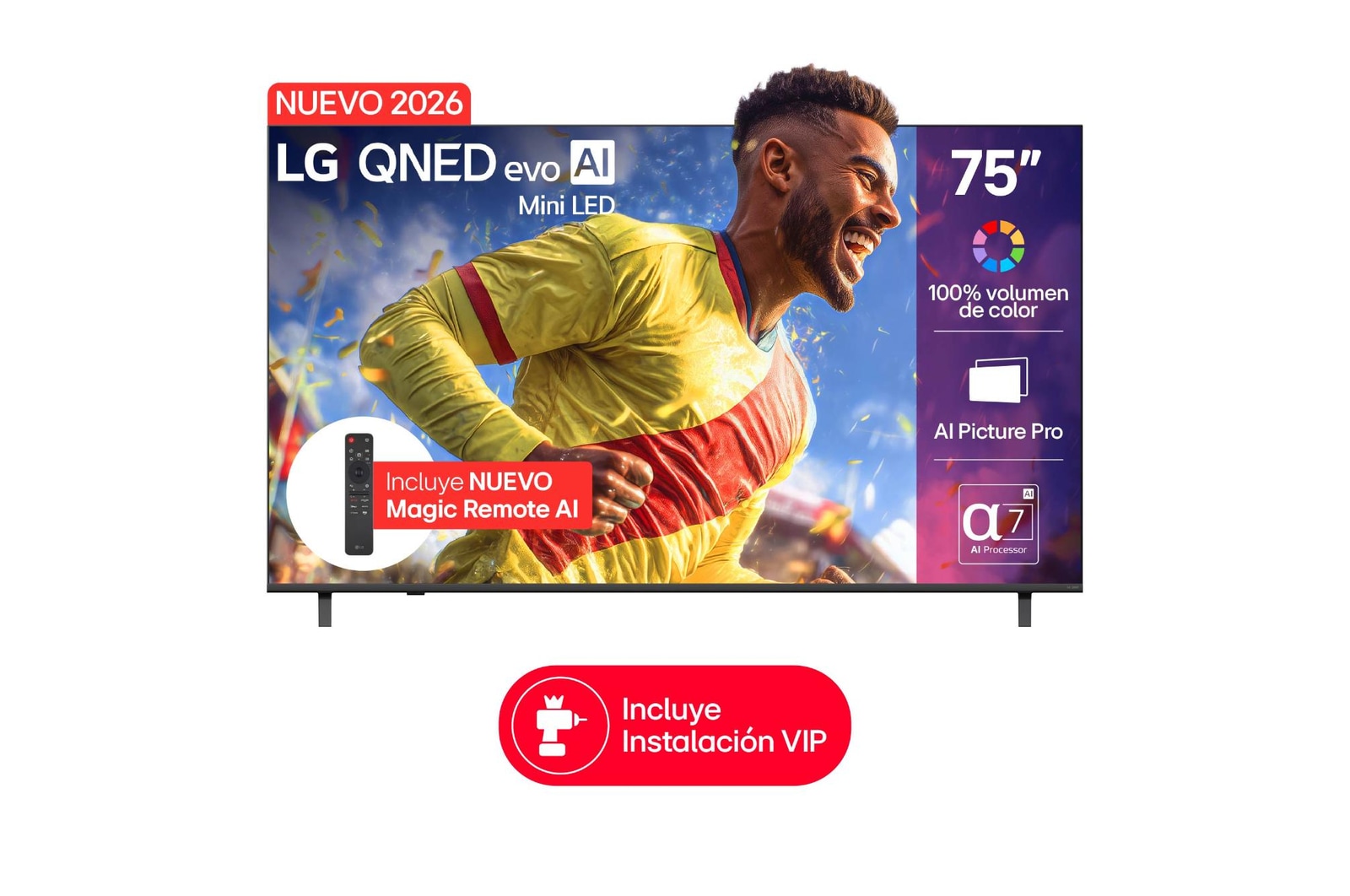Vista frontal de 75 inch LG QNED evo AI Mini LED QNED80 4K Smart TV 2026 75QNED80BSG