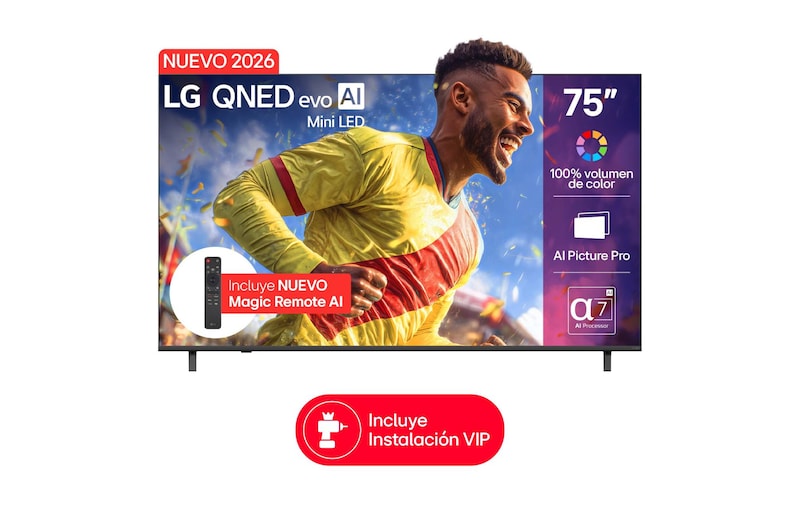 Vista frontal de 75 inch LG QNED evo AI Mini LED QNED80 4K Smart TV 2026 75QNED80BSG