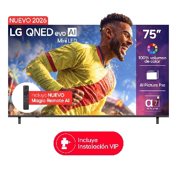 Vista frontal de 75 inch LG QNED evo AI Mini LED QNED80 4K Smart TV 2026 75QNED80BSG