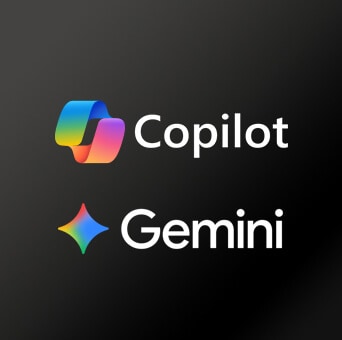 El LG QNED evo AI QNED85 Mini LED con Award-winning Multi AI webOS se presenta sobre un fondo oscuro con los logos de Microsoft Copilot y Google Gemini, indicando compatibilidad con servicios de IA accesibles desde la interfaz del TV.