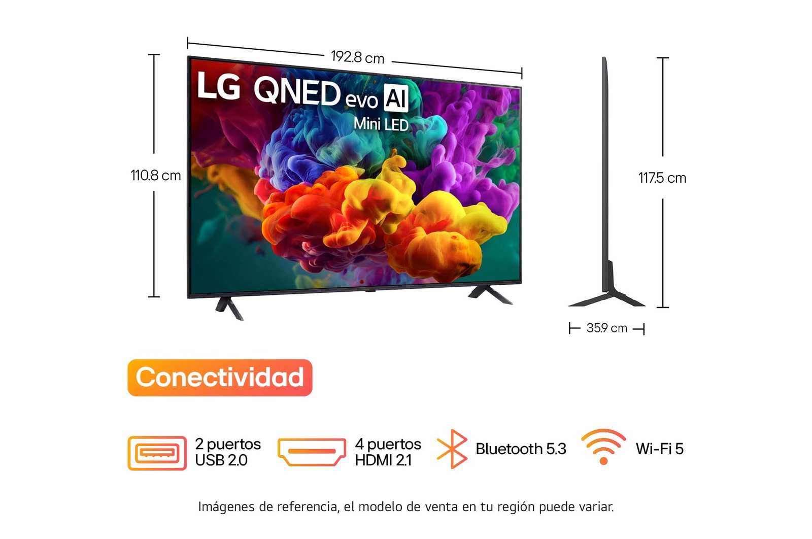 LG QNED evo AI QNED85 Mini LED Sports Forecast by AI Concierge displays a live soccer match with an on-screen AI panel presenting predictions, player insights, and league data, suggesting how AI analyzes gameplay to forecast match outcomes. 