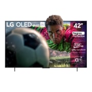Vista de frente de la Smart TV LG OLED evo AI C5 4K. El emblema “OLED, número 1 del mundo durante 12 años” y el logotipo de LG OLED evo AI 2025 aparecen en la pantalla.