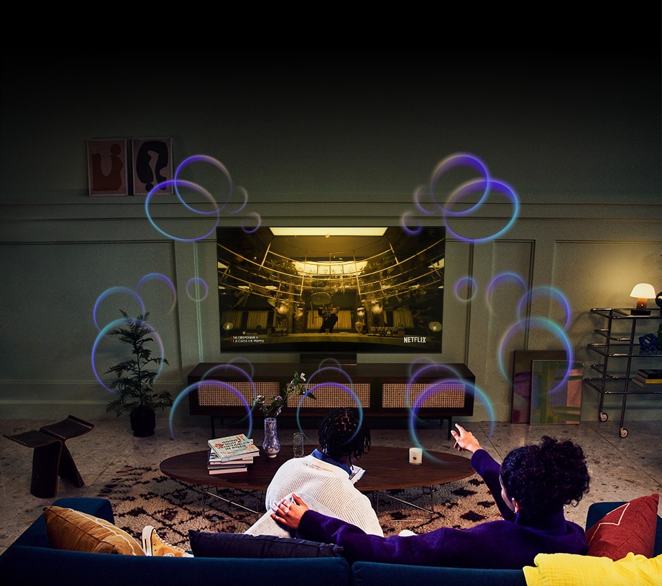 TLa película se muestra en un televisor LG OLED en una sala de estar y omite las ondas de sonido