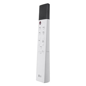 Vista frontal del control remoto del aire acondicionado LG con pantalla y botones.
