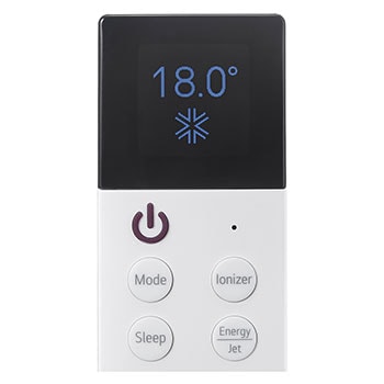 Control remoto del aire acondicionado LG haciendo zoom en la pantalla donde se muestran 18° de temperatura