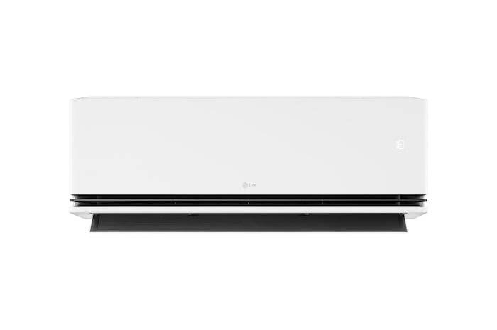 Vista frontal de un aire acondicionado LG va242c1 con la aleta inferior abierta.