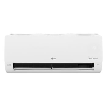 Vista frontal del aire acondicionado LG DUALCOOL Inverter con la aleta inferior abierta