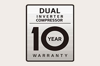 Logotipo de la garantía de 10 años del compresor Dual Inverter del aire acondicionado LG	