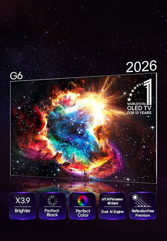 LG OLED evo AI G6, využívající technologii Hyper Radiant Color Tech, zobrazuje na obrazovce kosmickou záři s až 3,9× vyšším špičkovým jasem, který zajišťuje procesor alpha 11 AI Processor 4K Gen3 s Dual AI Engine, a nabízí funkce Reflection Free Premium, Perfect Black a Perfect Color spolu s označením „Světová jednička mezi OLED TV již 13 let“.