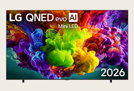 LG QNED evo zaplňuje obrazovku živými, plynulými výbuchy barevných pohybů připomínajících malbu, přičemž husté mraky barev se plynule mísí po celé ploše displeje.