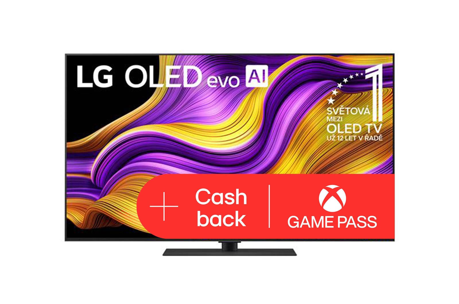 Čelní pohled na LG OLED evo AI C5 4K Smart TV. Na obrazovce je emblém 12 let světové jedničky OLED a logo LG OLED evo AI 2025.