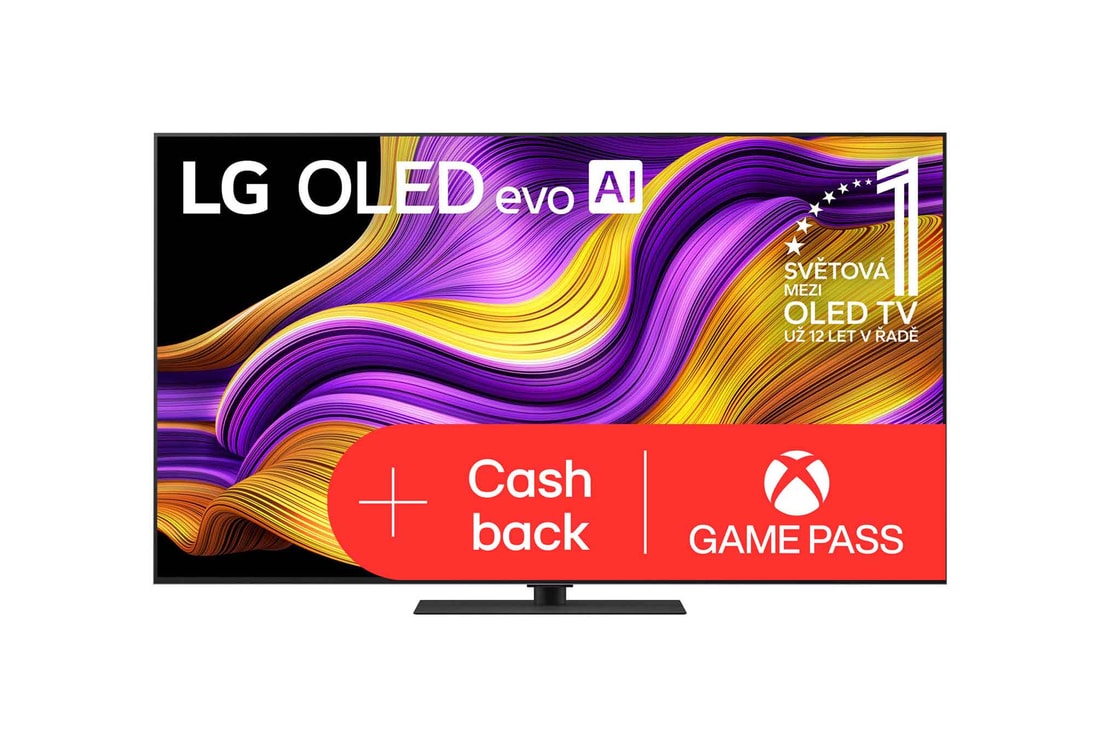 Čelní pohled na LG OLED evo AI C5 4K Smart TV. Na obrazovce je emblém 12 let světové jedničky OLED a logo LG OLED evo AI 2025.
