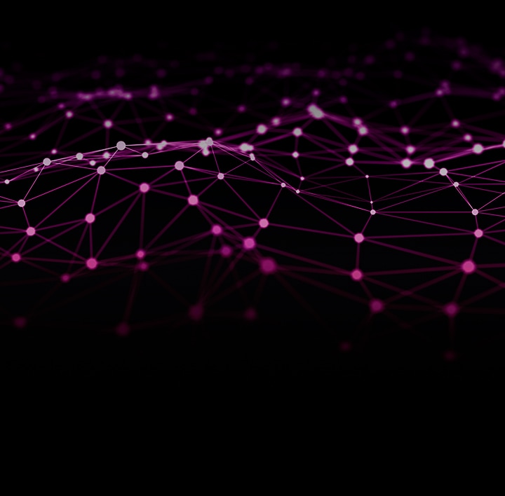 Text na futuristickém abstraktním pozadí tvořeném liniemi a body, které symbolizují miliony datových bodů použitých k tréninku umělé inteligence LG. 