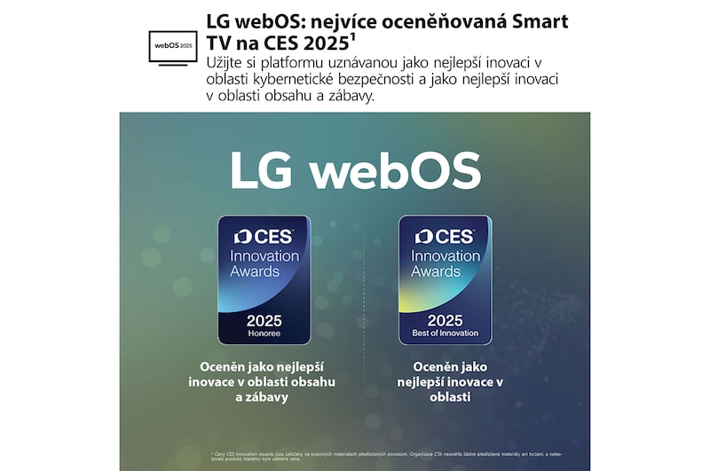 Obývací pokoj s televizorem LG OLED TV připevněným na stěně. Na televizoru je vidět horský masiv na pozadí temné večerní oblohy plné hvězd. Scéna rozdělená na dvě části demonstruje, jak technologie Perfect Black zajišťuje věrné podání černé barvy, ať už je kolem vás světlo nebo tma. Na jedné straně scény je zobrazena matnější, šedivější verze krajiny s označením Non Perfect Black. Na druhé straně je obraz příjemnější a má větší dynamický rozsah černé a bílé. Nese označení Perfect Black. Viditelná je také certifikace loga, technologie Perfect Black zajišťuje úroveň černé barvy nižší nebo rovnou 0,24 nit až do 500 luxů. Po straně je textová bublina s nápisem Podívejte se na značku certifikace Perfect Black.