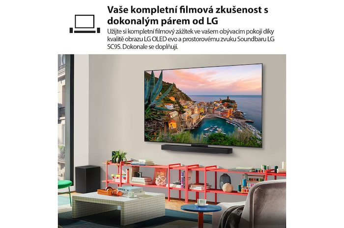 Dálkový ovladač LG AI Magic Remote se zvýrazněným tlačítkem AI. Kolem jsou zobrazeny různé funkce, ke kterým má uživatel přístup pomocí tohoto tlačítka. AI Voice ID, AI Search, AI Chatbot, AI Concierge, AI Picture Wizard, AI Sound Wizard. Text vysvětluje, žeovladač LG AI Magic Remote doplňuje váš zážitek s umělou inteligencí o speciální tlačítko s umělou inteligencí a lze jej používat jako myš. Stačí ukázat a kliknout.