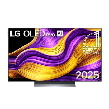 Čelní pohled na LG OLED evo AI C5 4K Smart TV. Na obrazovce je emblém 12 let světové jedničky OLED a logo LG OLED evo AI 2025.