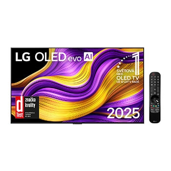 Čelní pohled na LG OLED evo AI C5 4K Smart TV. Na obrazovce je emblém 12 let světové jedničky OLED a logo LG OLED evo AI 2025.