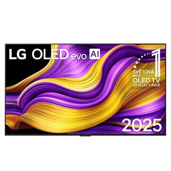 Čelní pohled na 55" LG OLED evo AI G5 4K Smart TV 2025 verze se stojanem OLED55G56LS