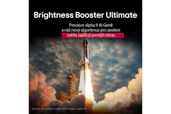 Noční táborový oheň uprostřed přírody. V dálce je vidět les a jezero. Večerní obloha je plná hvězd. Celá scéna je rozdělena na dvě poloviny. Jedna strana je tmavší a matnější. Druhá polovina je pozoruhodně jasnější, což dokazuje působivý jas funkce Brightness Booster. 