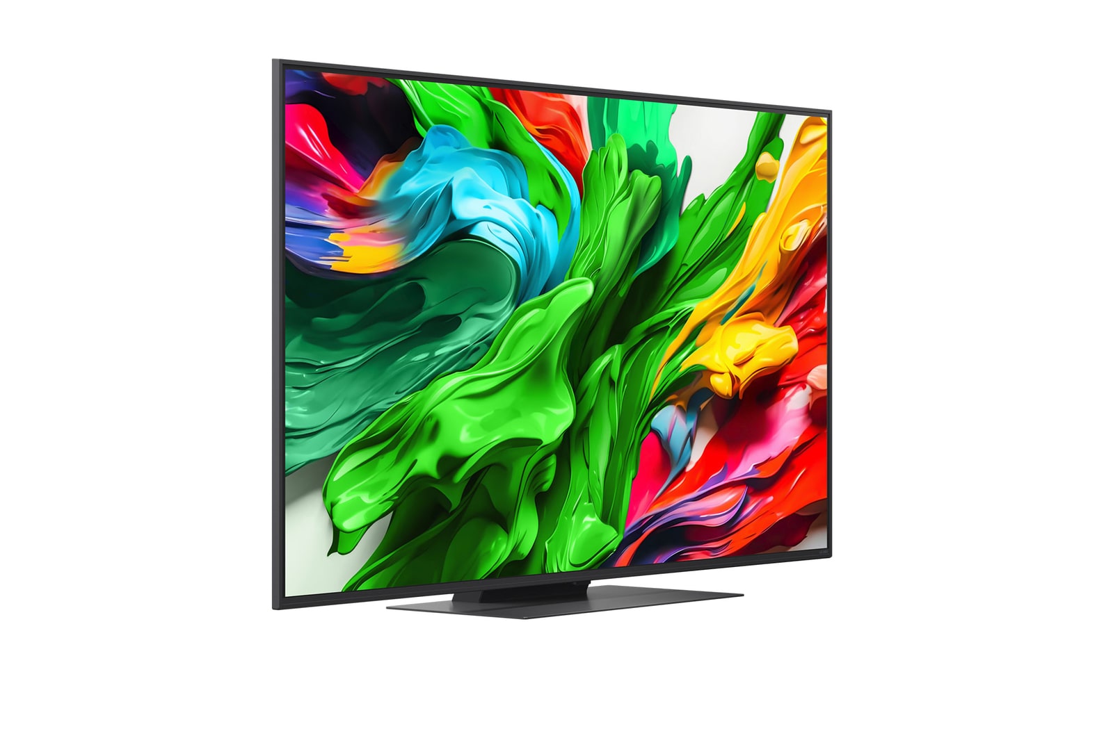 Mírně natočený boční pohled zprava na LG QNED evo QNED85 TV
