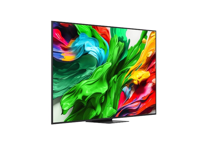 Mírně natočený boční pohled zprava na LG QNED evo QNED86 TV