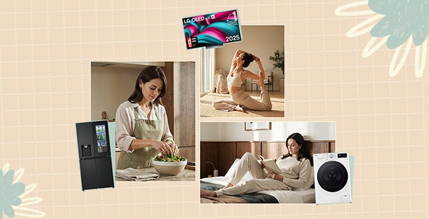 Obrázky zobrazující domácí spotřebiče LG	