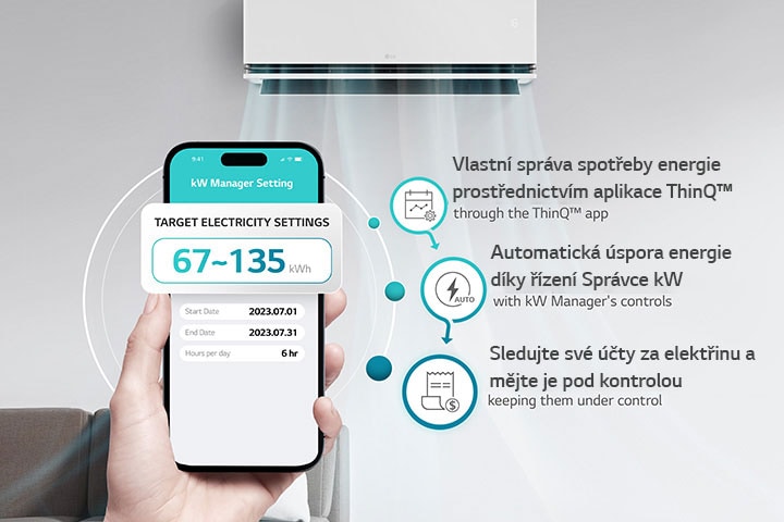 Spotřeba energie klimatizace může být optimalizována v souladu s předem nastavenými cílovými hodnotami.