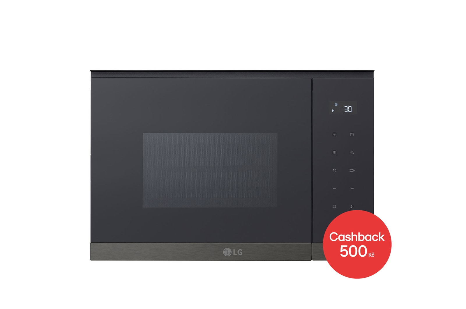 Čelní pohled na Mikrovlnná trouba s grilem 25L Auto Cook, Černá/šedá MG7Z2593B