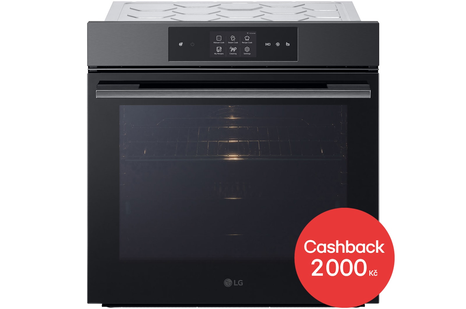Čelní pohled na Vestavná parní trouba LG 76 l InstaView™, EasyClean™, Černá/šedá WSED7665B