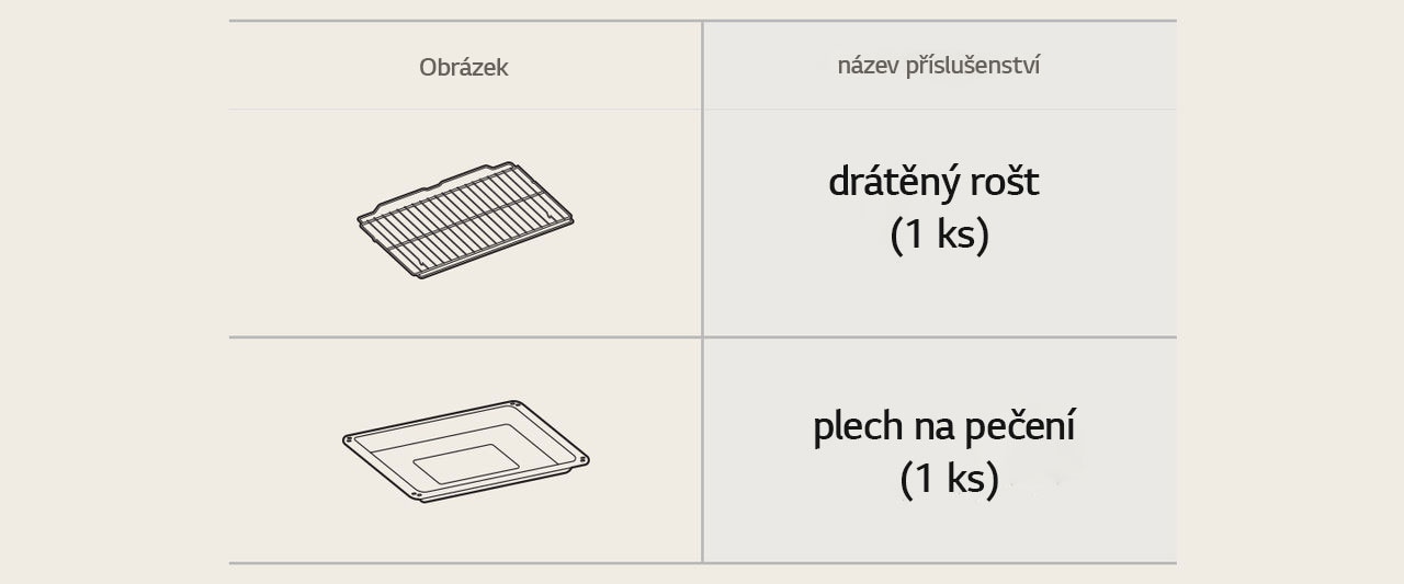 Příslušenství trouby Drátěný rošt a plech na pečení.