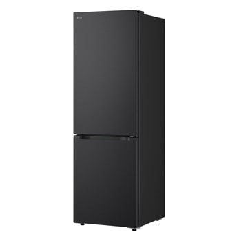 Chladnička s mrazničkou LG (GBBS726Cgbbs726cpyEV) s policí zvýrazněnou modře a šipkami nahoru a dolů. Pravý obrázek ukazuje sklopenou polici, na které jsou dvě láhve s vodou.