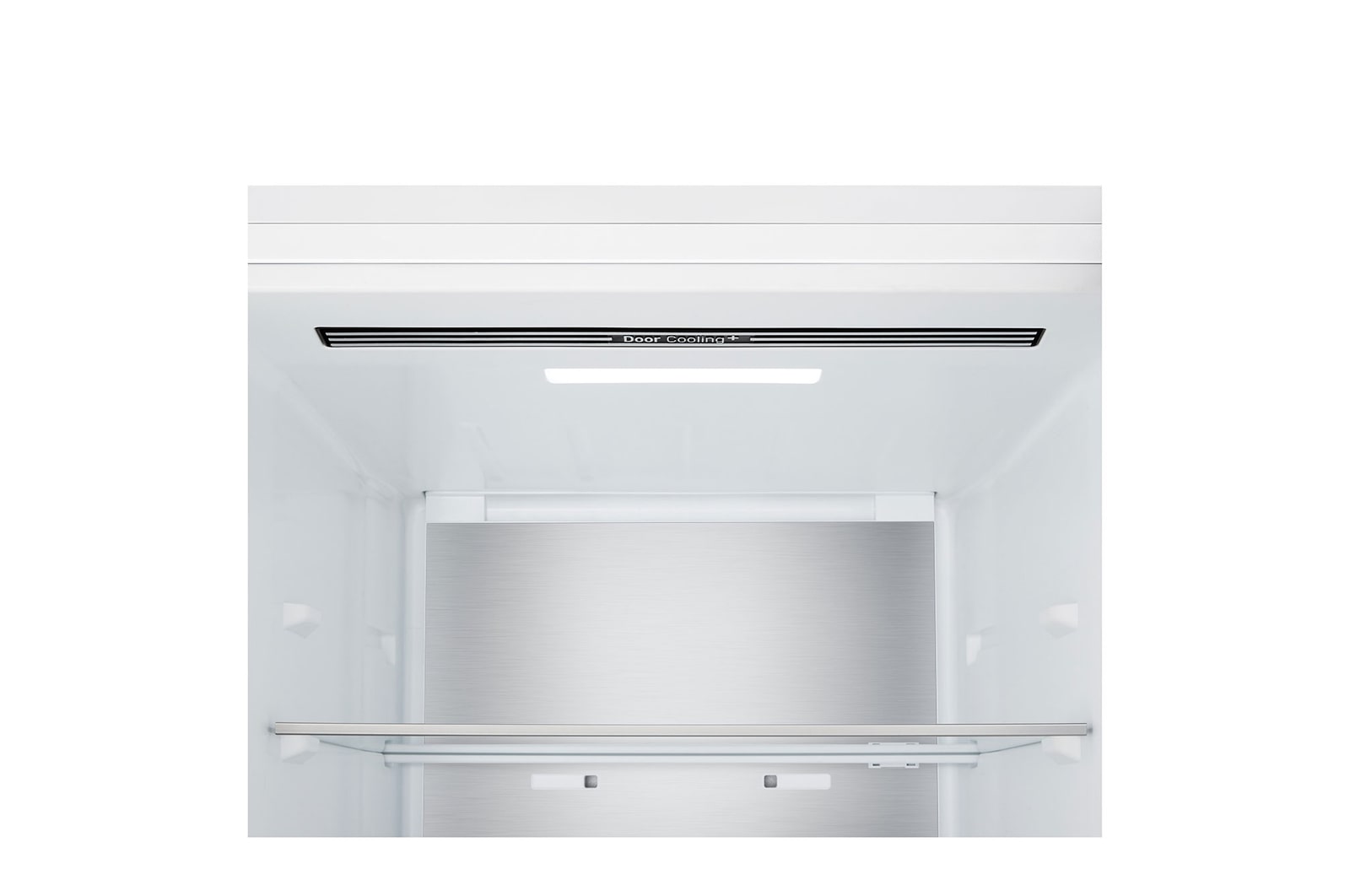 Chladnička s mrazničkou LG – detailní záběr na stojan na víno pro čtyři láhve a krabičku makronek s designem stojanu zvětšeným v kruhovém obrázku