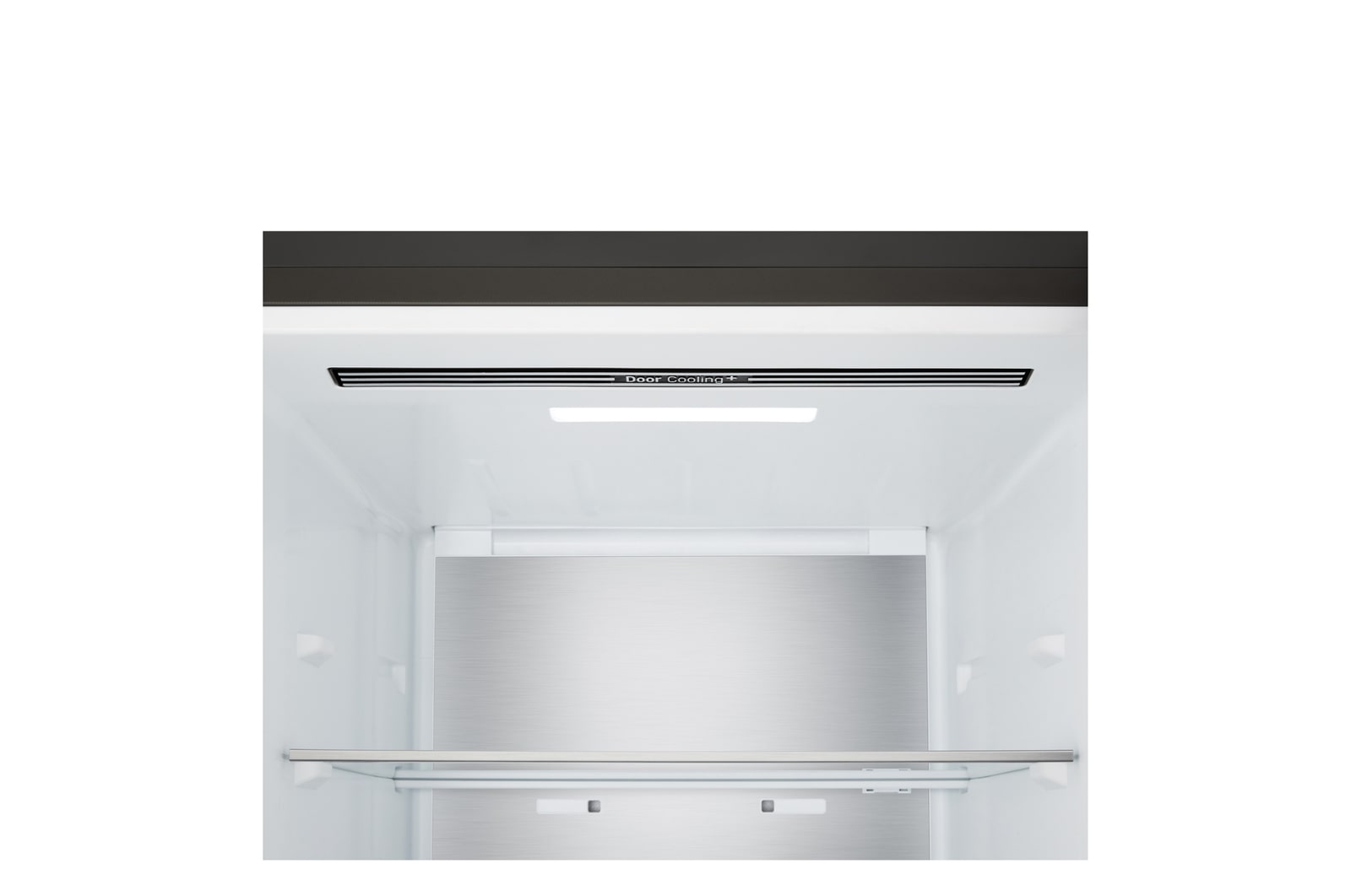 LG bottom freezer (GBBS726BEV) in living space with night city view overlaid with AI Saving Mode graphic and fluctuating energy chart