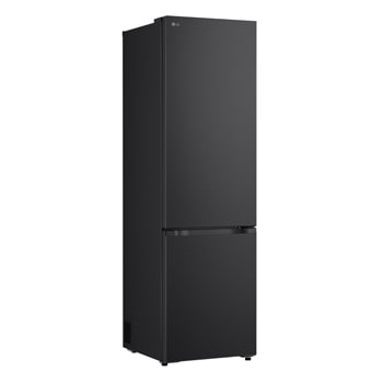 LG fridge freezer (GBBS726BEV) shelf highlighted in blue with arrows up and down right image shows folded shelf holding two water bottles