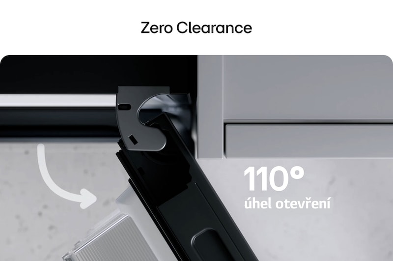 Pohled shora na chladničku s mrazničkou LG (gbbs726cpy) s matnou černou chladničkou vlevo a skříňkou vpravo