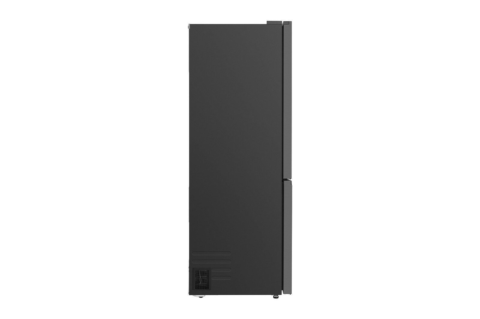 LG fridge freezer (GBBW726AEV) shelf highlighted in blue with arrows up and down right image shows folded shelf holding two water bottles