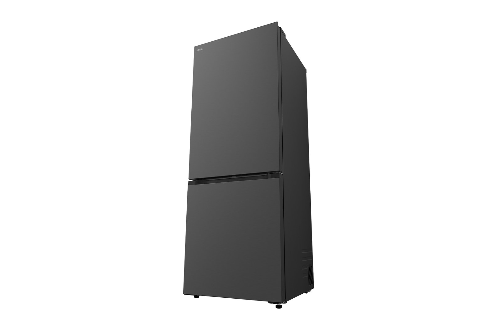 LG fridge freezer (GBBW726AEV) close up of wine rack holding four bottles and box of macarons with rack design magnified in circular image