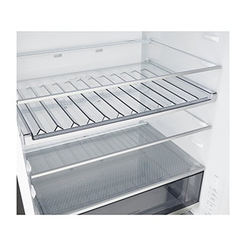 LG fridge freezer (GBBW726AEV) built into dark brown cabinetry with window and sofa on left and sink on right
