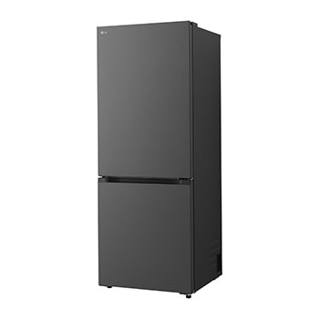 LG bottom freezer (GBBW726AEV) in living space with night city view overlaid with AI Saving Mode graphic and fluctuating energy chart