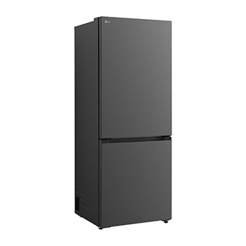 LG bottom freezer (GBBW726AEV) installed flush in tall warm beige wall with white arrows pointing to top side and front surfaces