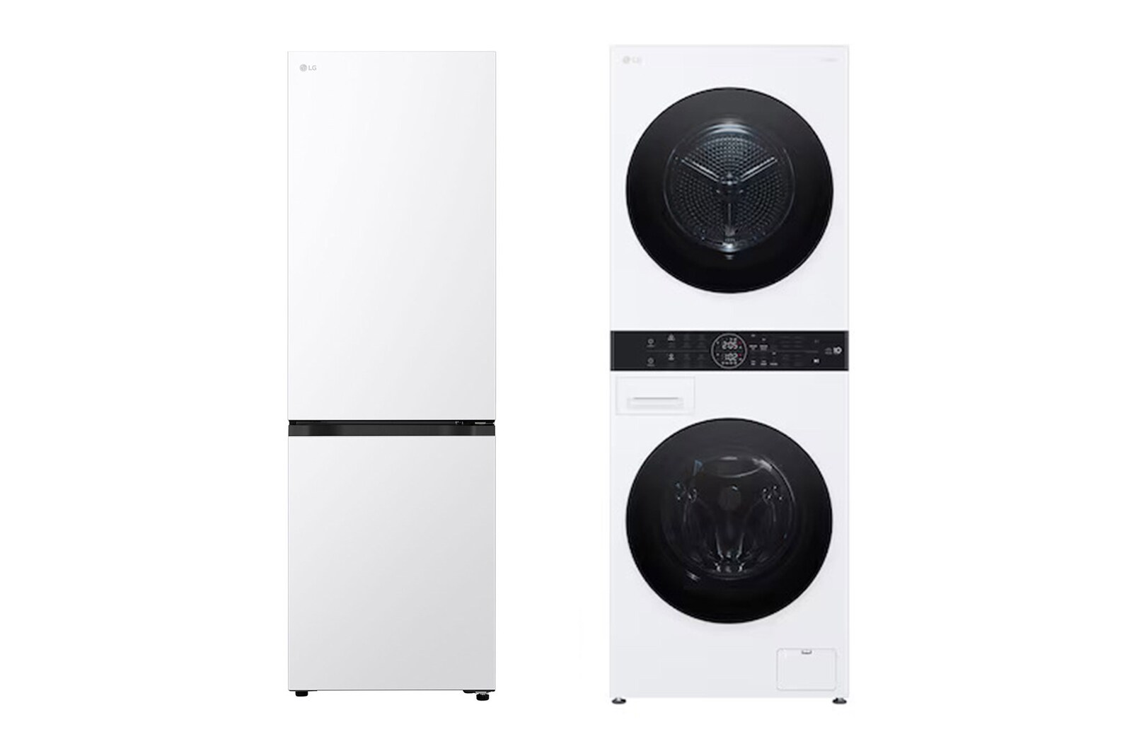 Čelní pohled na SET | LG WashTower WT1210WWF + Kombinovaná chladnička GBBS312ASW RFWTSET1