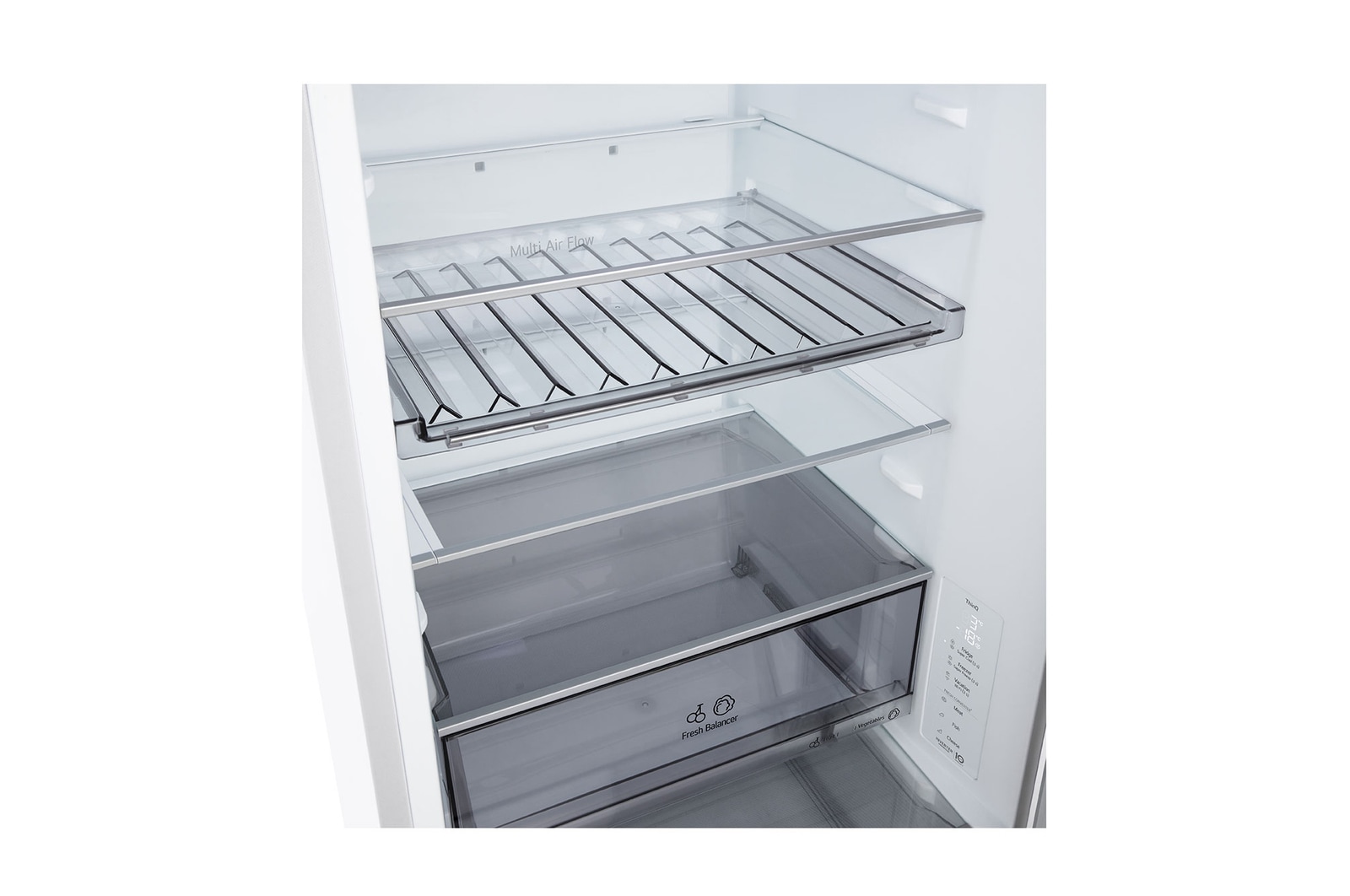 Přední pohled na chladničku s mrazničkou LG s ventilací DoorCooling+™
