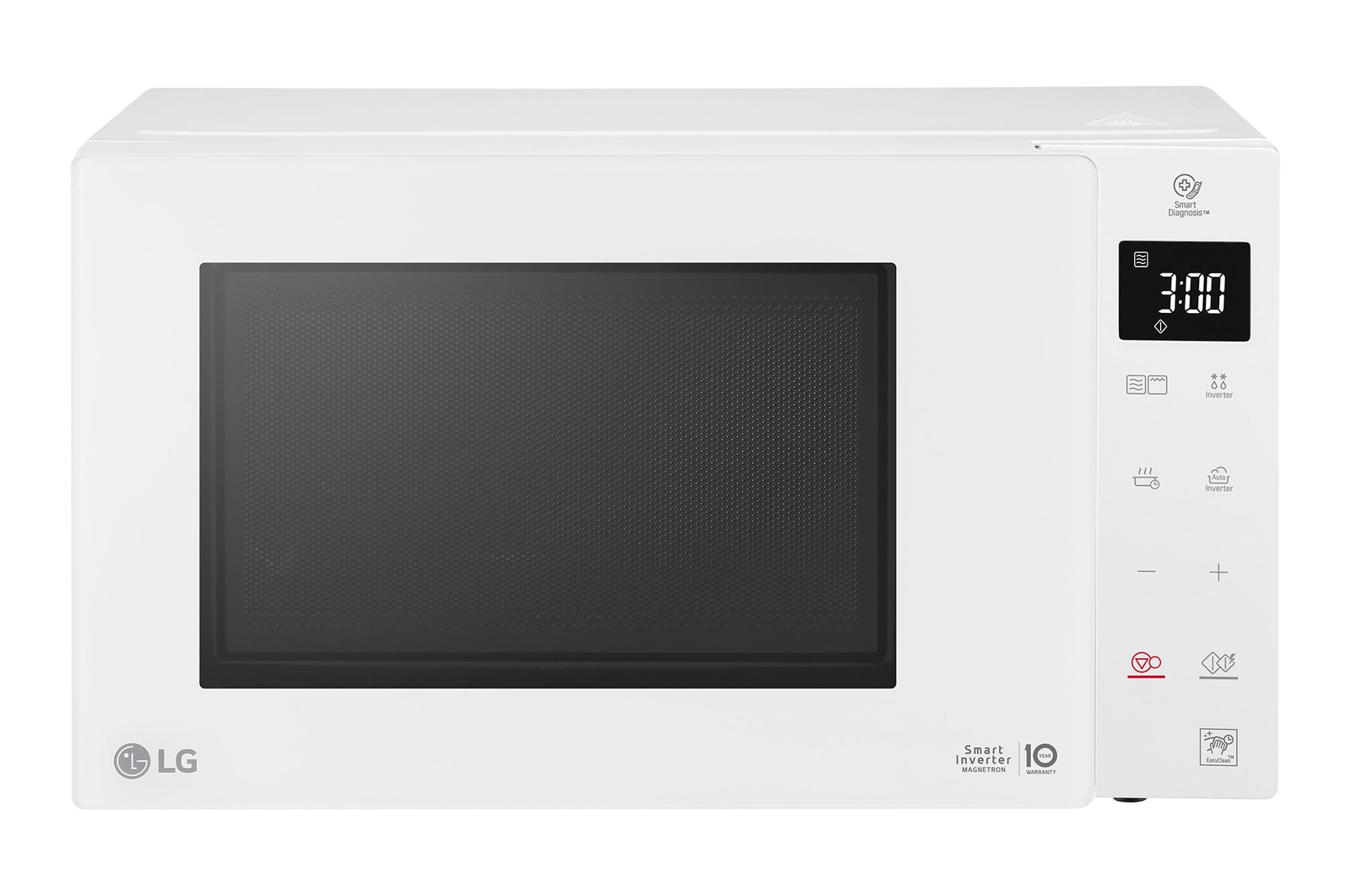 Pohled zepředu na mikrovlnnou troubu MH6535GIH v černé barvě s LED displejem. Dotykový panel pro ovládání funkcí